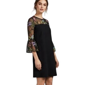 AGB Women's Black Floral Embroidered Mesh Shift Dress Size 10 Party Cocktail